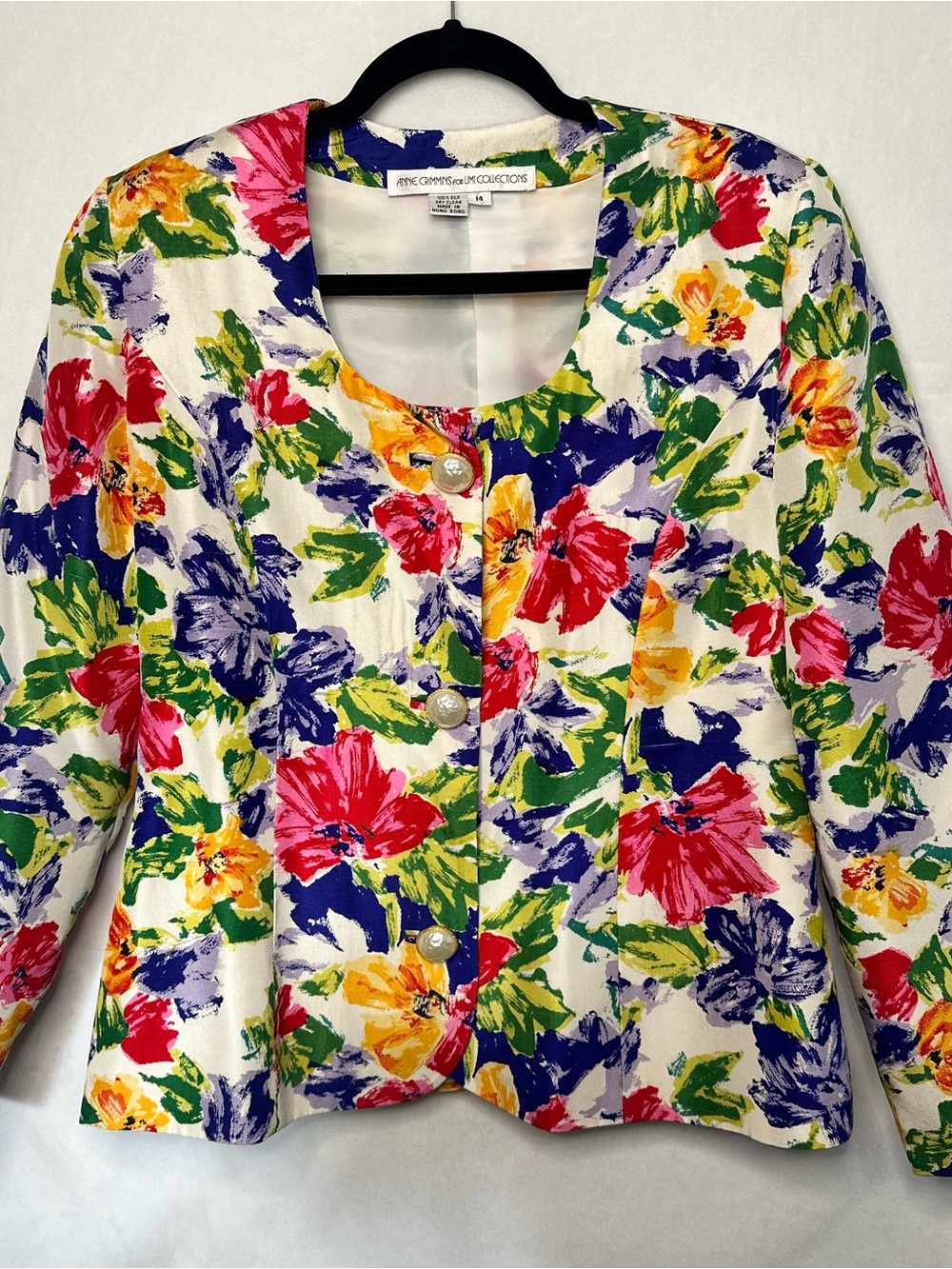 Vtg 90s Anne Crimmins Floral Silk Blazer Colorful Coquette Whimsigoth Jacket 14